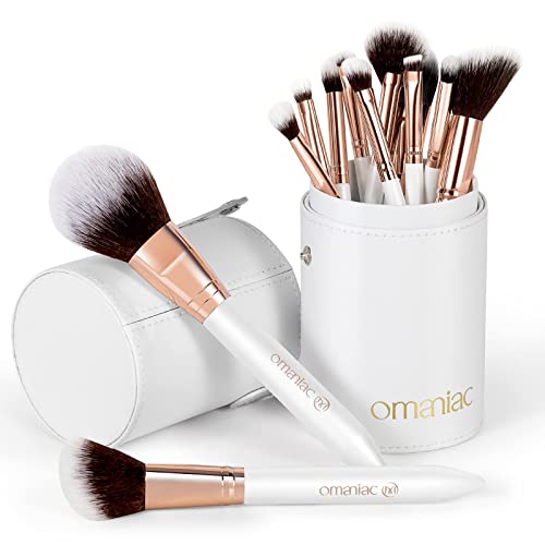OMANIAC® Pennelli Make Up, 12Pcs Set di Pennelli da Trucco Professionali con Porta Pennelli Trucco, Adatta per Blush, Fondotinta, Correttore, Ombretto