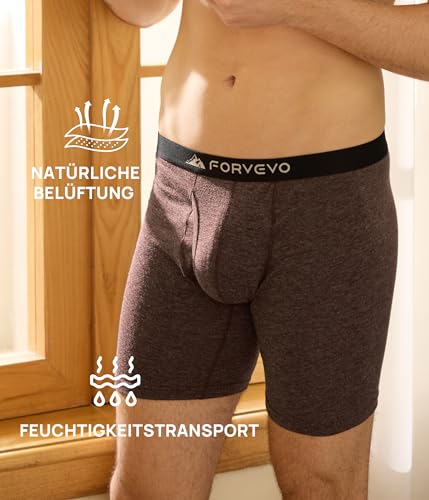 FORVEVO Pack of 6 Men's Merino Boxer Shorts, Merino Wool Underpants, Breathable Soft Underwear (M-3XL)