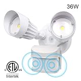 CINOTON LED Flood Light Motion Sensor Light Outdoor, Adjustable Dual-Head Dusk to Dawn Security Light, IP65 Waterproof, 3000 Lumens, 5000K, Upgrade Double Motion Sensor, 36W[250W Equivalent]