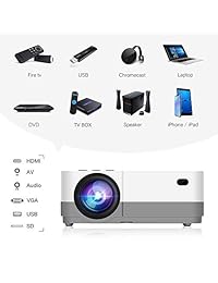 TUREWELL H3 Proyector de Vídeo Proyector 3600 Lúmenes Nativo 720P LCD Mini Proyector 180" 55000 Horas Soporte 2K HDMI VGA AV USB SD Card Auriculares Compatible con Fire TV Stick Home Theater PS4