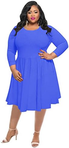 KSHUN Women's New Casual Solid Color Long-Sleeve Round Neck Plus Size Dress