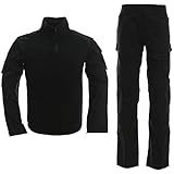 LANBAOSI Men's Tactical Combat Shirt and Pants Set Long Sleeve Multicam Woodland BDU Hunting Military Uniform 1/4 Zip Black
