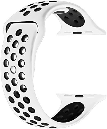Sport Band For Apple Watch 42mm,Soft Silicone Strap Replacement Wristbands For Apple Watch Sport Series 3 Series 2 Series 1(42mm Pure Platinum/Black)