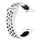 Sport Band for Apple Watch 42mm,MOSKO Soft Silicone Strap Replacement Wristbands for Watch Sport Series 3 Series 2 Series 1(Pure Platinum/black )