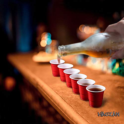 image for HAOZAN 100ct 2oz Shot Glasses Disposable, Cute Red Mini Plastic Cups, 