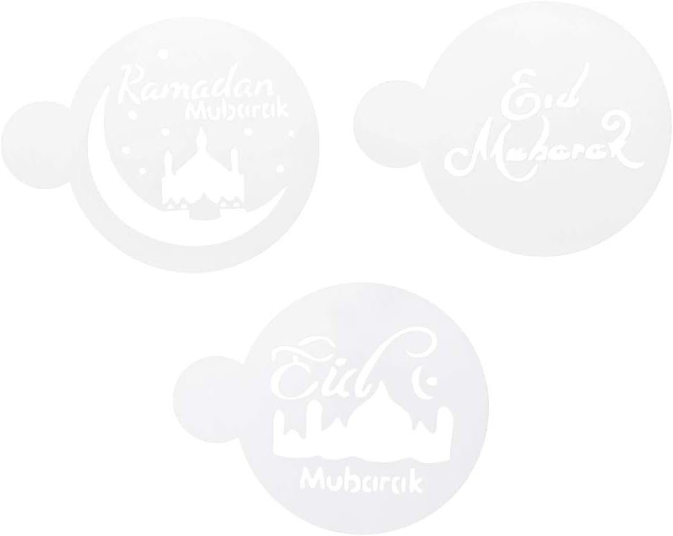 ZHENXI 3pcs PET Mosque Eid Mubarak Ramadan Design Coffee Stencils Cake Decoration Tool