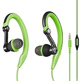 Mucro Sports Headphones Wired Headset Ear Hook Earphones Over Ear Earbuds with Microphone, in Ear Running Earphones for Workout Gym Compatible with Phone (Green)
