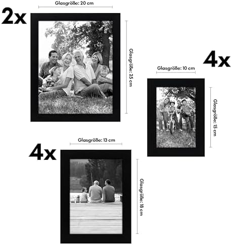10-teiliges Collage Bilderrahmen Set verschiedene Größen Schwarz - Zwei 20x25, Vier 13x18 & Vier Bilderrahmen 10x15 - Fotorahmen für Mehrere Fotos mit Bruchsicherem Glas