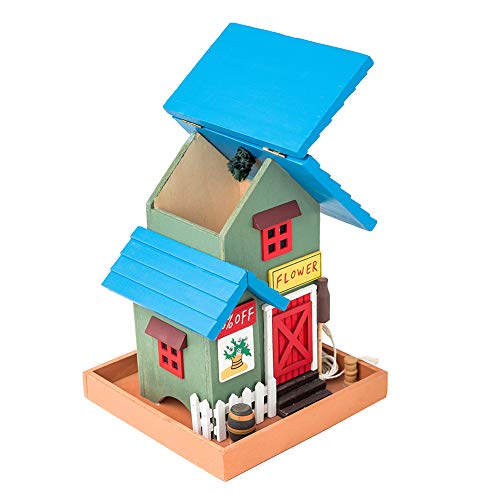MEWANG Hanging Colourful Bird Feeder Garden Country Cottages Wooden Bird Feeder Height 9"