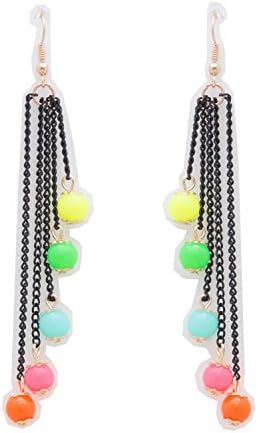 {JE0106 StyleNo1} WOMEN'S FASHIONABLE NEON MULTI DROP EARRINGS - Designed In USA (BLACK MULTI)