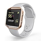 UMTELE Soft Silicone Replacement Strap with Rose Gold Frame for Fitbit Blaze Smart Fitness Watch, Small, Silver