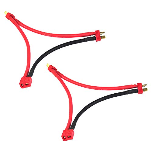 HRB 2PCS Deans T Plug Series Connector Cable Serial 1 Female to 2 Male Deans Connector Adapter Y Wire Style for RC Lipo Battery