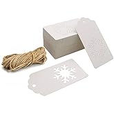 Christmas Snowflake Gift Tags,100 Pcs Kraft Paper Gift Tags with String Gift Hang Labels With Natural Jute Twine