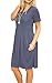 AUSELILY Women's Short Sleeve Pockets Pleated Loose Swing T-Shirt Dress Purple Gray S
