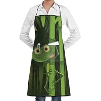 CicScottely Frog On Stem of The Bamboo Jungle Trees Cooking Kitchen Bib Apron with Pockets Aprons for Women Men Baking Gardening