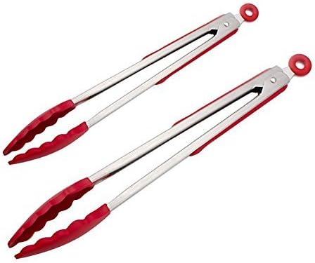 TEDO Silicone Kitchen BBQ Tongs 2 Pack Stainless-Steel Locking (9-Inch & 12-Inch)