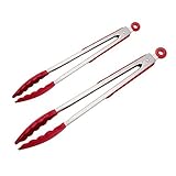 TEDO Silicone Kitchen BBQ Tongs 2 Pack Stainless-Steel Locking (9-inch & 12-inch)
