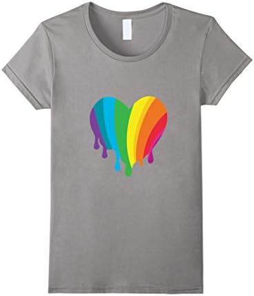 Women's Rainbow Heart Lesbian & Trans & Queer & Gay Pride T-Shirt Large Slate