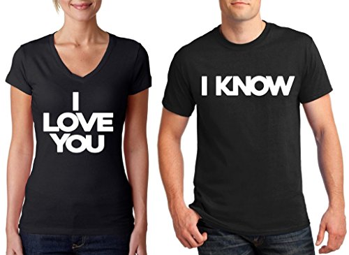 Awkwardstyles Matching Couple Shirts I Love You & I Know V-Neck & T-Shirt B Men X-Large/Ladies XX-Large