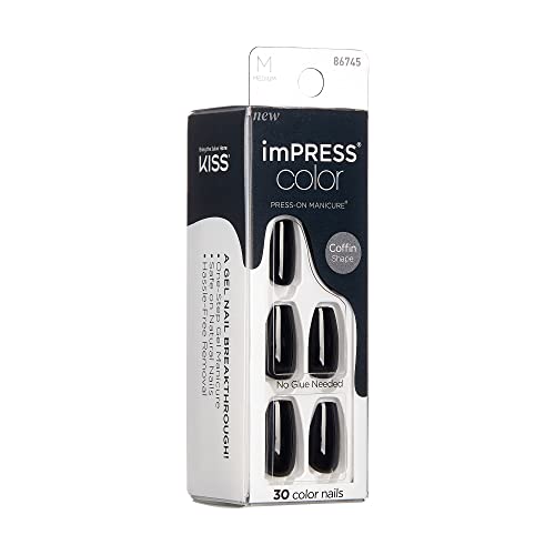 KISS imPRESS No Glue Mani Press On Nails, Color, 'All Black', Black, Medium Size, Coffin Shape, Includes 30 Nails, prep pad, mini nail file, manicure stick - Image 13