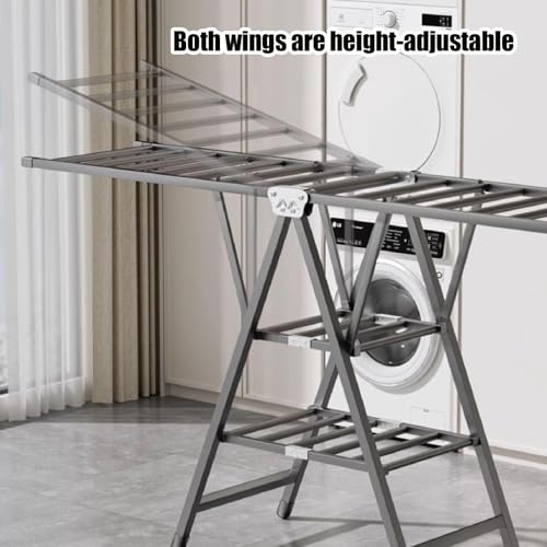 Zucng Large Folding Clothes Dryer Clothes Drying Rack, Metal Laundry Drying Rack Free-Standing Drying Rack Clothing for Indoor Outdoor Windproof 3 Tier, Grey
