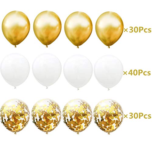 Confetti Balloons Set, 100 Pieces 12 Inches White Gold and Confetti Latex Balloons Colorful Balloons Party Kit Supplies for Wedding Birthday Graduation Celebration Baby Shower Party Decorations
