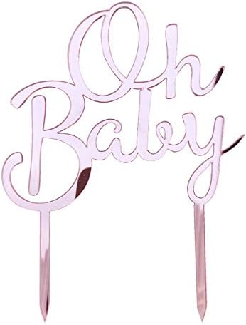 Baby Shower Cake Topper 4.5 x 6 INCH OH BABY Cake Decoration for Girl or Boy Gender Reveal Party Supplies (Mirror Surface in Rose Pink)