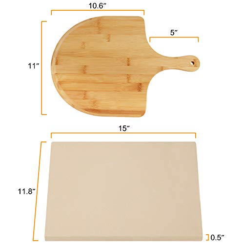 Henkelion Rectangular Pizza Stone for Oven with Pizza Peel, Square