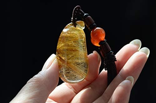 Rare Real Tibetan Himalayan High Altitude Clear Gold Rutilated Crystal Quartz Pendant 1.81 inch Spiritual Reiki Healing