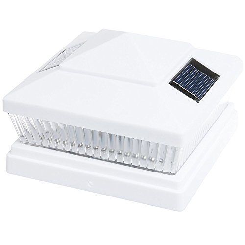 2 Pack Solar Square Outdoor White 5 LED Fence Post Cap Light PL247 (White, fit 6"X6")