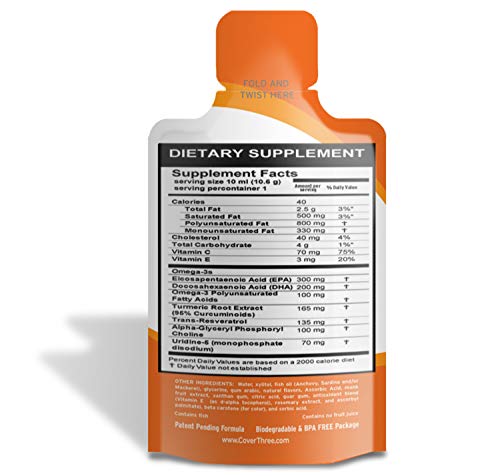 Kids Nutritional Brain Supplement with Immune Boosters - Healthy Brain Function, Vision & Heart Health - Omega Fish Oil DHA EPA, VIT C, Turmeric - Boost Child Memory & Focus - Liquid Squeeze Pouch