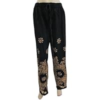 Baggy Pants, Palazzo Pant, Rayon Straight Genie Harem Embroidered Black Gold Yoga Pants Boho Gypsy India 42"