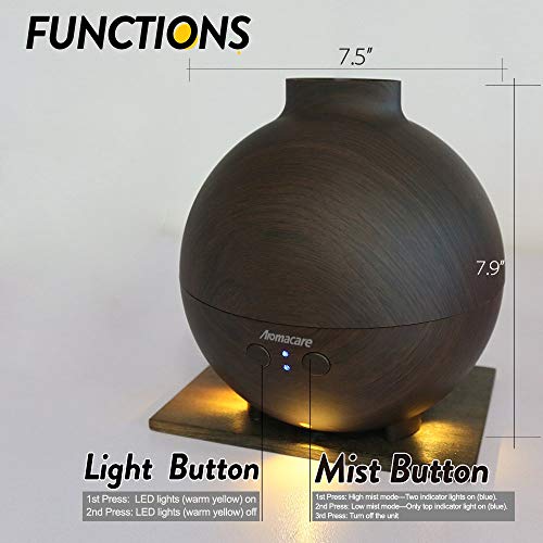 Large Essential Oil Diffuser 600ml for Aromatherapy,Aroma Cool Mist Humidifier Globe with Adjustable Mist Mode - Dark Wood Grain- Filter Free- Last Overnight for Bedroom Office Home Yoga by Aromacare - Thumbnail 6