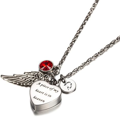 A piece of my heart in heaven Cremation Jewelry Initial Necklace Keepsake Memorial Urn Necklace with Birthstone crystal by AMIST January D