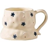 Handmade Ceramic Coffee Mug with Cute Flower Hearts Pattern Tea Cup- 11oz Unique Artistic Coffee Cup, Creative Gift for Tea, Cappuccino, and Office Use(1,Flower)