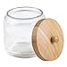 mDesign Glass Soap Dispenser Pump, Canister Jar for Cotton Balls/Swabs, Cosmetic Organizer Tray, Toothbrush Holder - Set of 4, Clear/Natural Bamboo