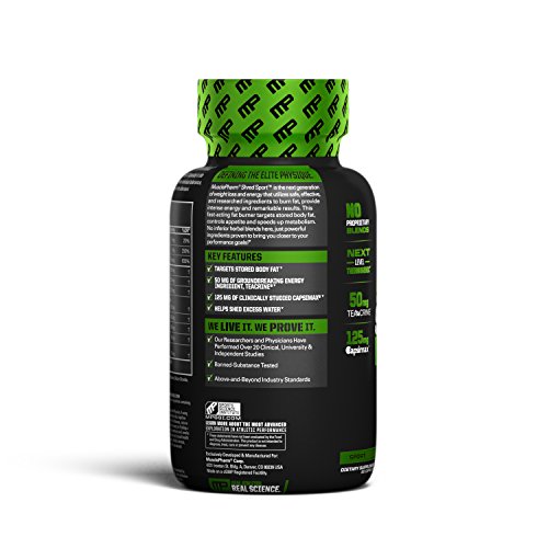 MusclePharm Shred Sport Thermogenic Fat Burner Weight Loss Supplement, 60 Count