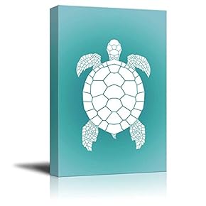 Canvas Wll Art - Turtle on Teal Background - Giclee Print and Stretched Gallery Wrap | Modern Home Art Ready to Hang - 12"x18"