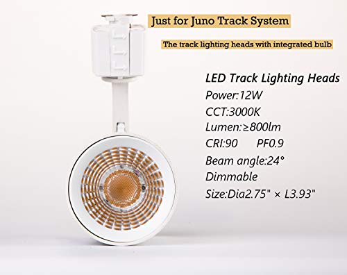 LED Cylinder Track Lighting Heads for Juno Track System - FLSNT 12W (75W Equiv.) Dimmable 24° Spotlight LED Track Light Head,CRI90,800LM,3000K Soft White,White - Thumbnail 3