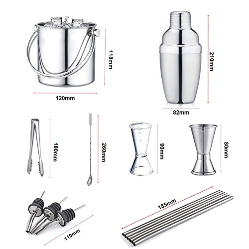 PIVFEDQX 10-teiliges Cocktail-Shaker-Bar-Werkzeugset Edelstahl-Barkeeper-Kit mit 1,2-l-Eiskübel, doppelt messbarem… – Bild 5