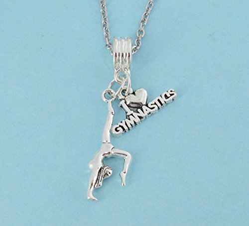 image for Mom & Three Sisters Little Girls I love gymnastics necklace in silver 