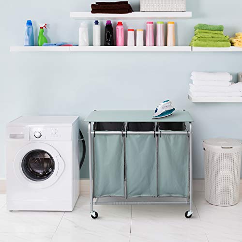 HollyHOME Laundry Sorters Cart with Ironing Board 3Bag HeavyDuty
