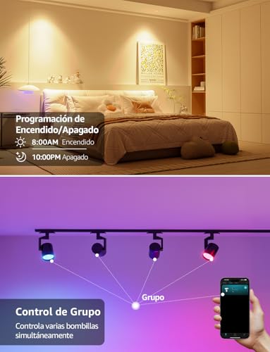 Lepro BG1 AI Foco Inteligente LED GU10, Regulable RGB+CW (Cambio de Color y Blanco), Compatible con Alexa y Google Assistant, Control por Voz y Sincronización de Música, Gestionado por App