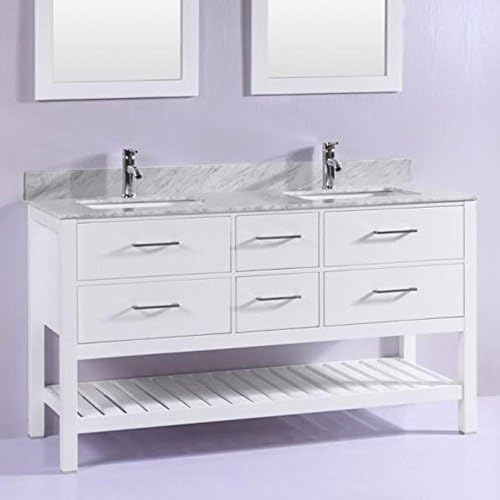 Belvedere Bath T9223F Bathroom Vanity with Double Sink & Marble Top, 60 inch W x 22 inch D x 33.5 inch H, White,, 60" W x 22" D x 33.5" H