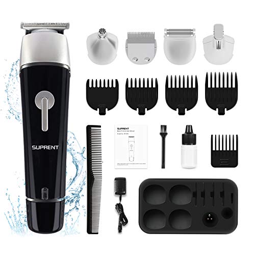 Beard Trimmer for Men SUPRENT Beard Trimmer Fast&Quick Charge,Li-ion Battery,5-in-1&100% Waterproof Beard Trimmer with Sideburns Trimmer,Facial Trimmer,Nose Hair Trimmer,Cordless Close Beard Trimmer