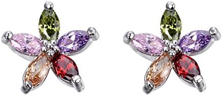 Adeser Jewelry Girls Rainbow Topaz Best Friend Studs Party White Gold Fire Star Womens Stud Earrings
