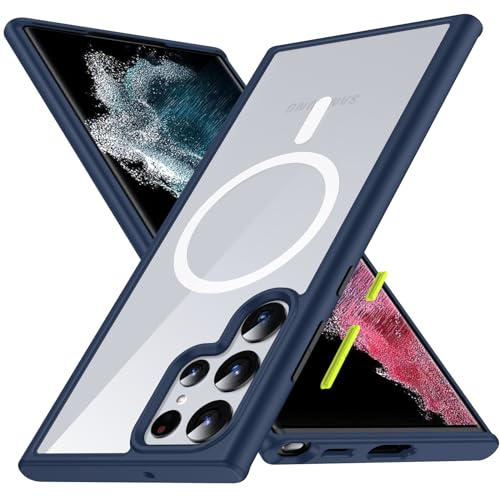 [NO.1 Magnetic] for Samsung Galaxy S22 Ultra Case Compatible with MagSafe Wireless Charging [Military Shockproof] [Anti-Yellowing][Transparent Hard Case]with Silicone Bumper for S22 Ultra Cover, Blue