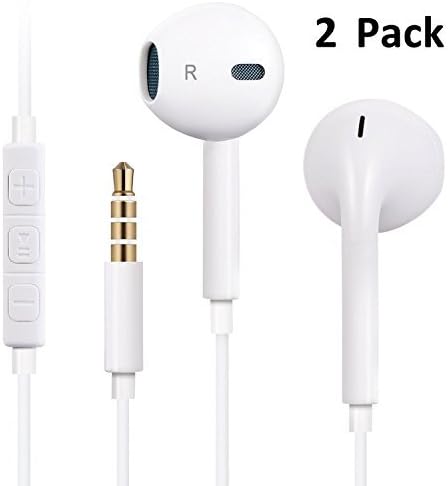 2 Pack Earphones with Microphone Premium Earbuds Stereo Headphones and Noise Isolating headset for Apple iPhone/iPod/iPad/Samsung Galaxy/LG/HTC (White)