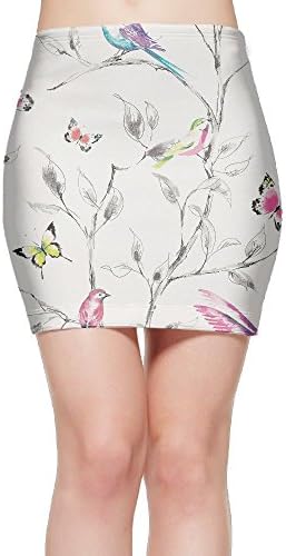 Mini Pencil Skirt Floral Birds Watercolour Slim Tight Sexy Stretch Bodycon Short Skirt for Lady Women Party