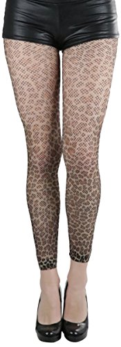 ToBeInStyle Women's Fishnet Opaque Leopard Print Footless Tights, Coffee, One Size